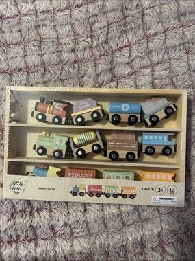 Little Fern Wooden Train Set - Multicolor Express Engine and Cars 13 pieces